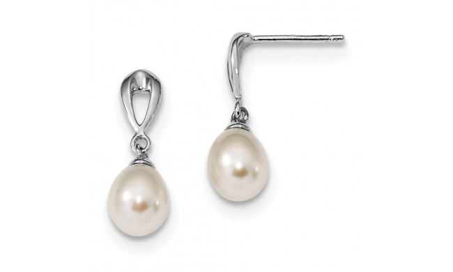 Quality Gold Sterling Silver RH 7-8mm White FWC Pearl Post Dangle Earrings - QE13861