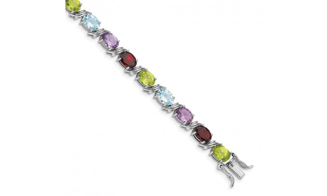 Quality Gold Sterling Silver Rhodium-plated Oval Multi-gemstone Bracelet - QG4923-7.5