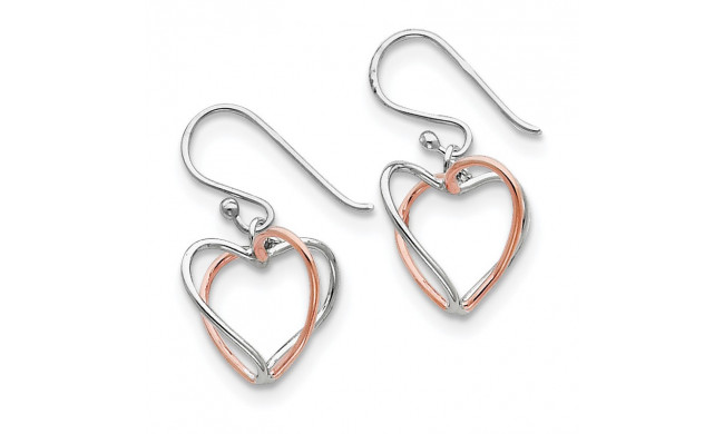Quality Gold Sterling Silver & Rose Vermeil Heart Dangle Earrings - QE7233