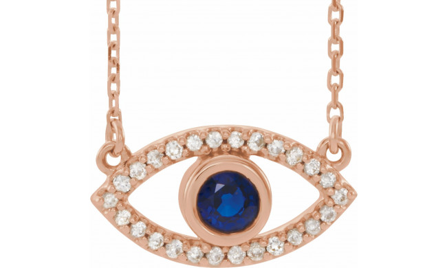 14K Rose Blue Sapphire & White Sapphire Evil Eye 18 Necklace - 86832617P