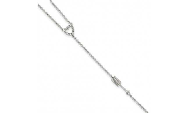 Quality Gold Sterling Silver Polished CZ Heart Arrow Attached Ring Bracelet - QG3628-7