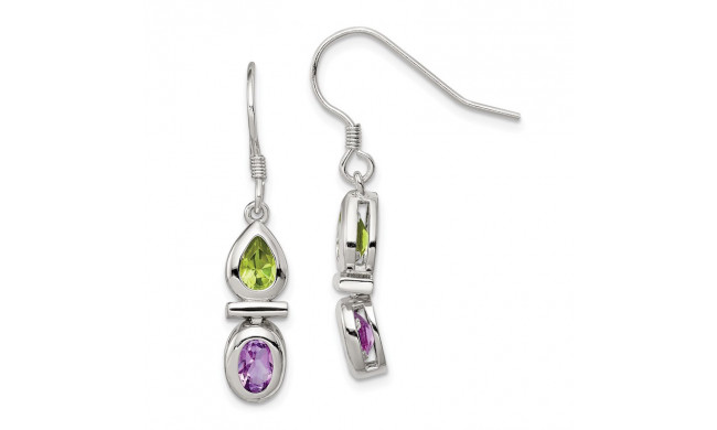 Quality Gold Sterling Silver Peridot & Amethyst Dangle Earrings - QE5234