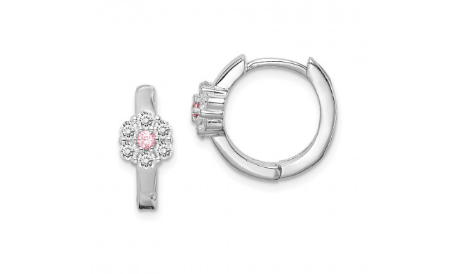 Quality Gold Sterling Silver Rhodium-plated Pink & White CZ Flower Hoop Earrings - QE15289