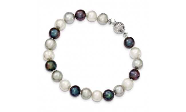Quality Gold Sterling Silver 8-9mm FW Cultured White Platinum Black Pearl Bracelet - QH4509-7.5