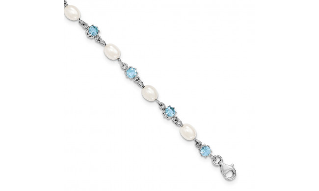 Quality Gold Sterling Silver Rhodium Blue CZ FW Cultured Pearl Bracelet - QG2388-7