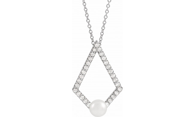 14K White Freshwater Cultured Pearl & 1/4 CTW Diamond Geometric 16-18 Necklace - 869997005P