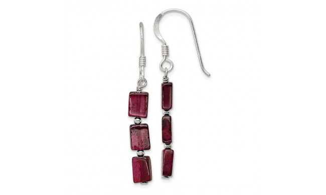 Quality Gold Sterling Silver Three Stone Garnet Dangle Earrings - QE9744