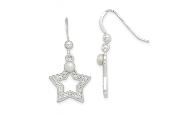 Quality Gold Sterling Silver FWC Pearl & CZ Star Dangle Earrings - QE14848
