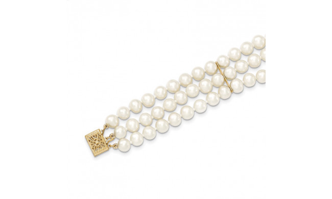 Quality Gold 14k White Near Round FW Cultured Pearl 3-strand Bracelet - PR15-7.5