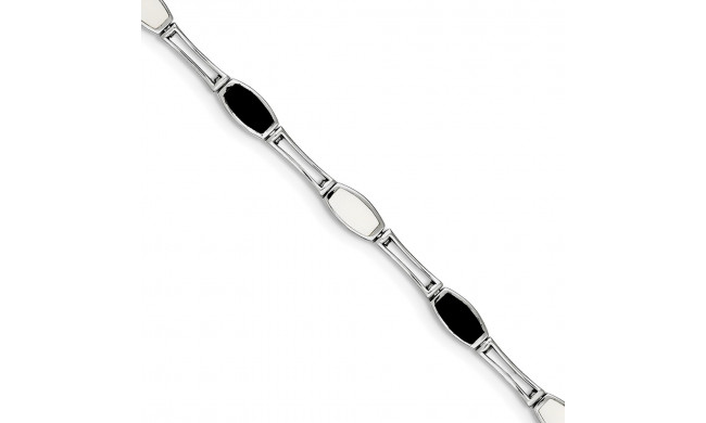 Quality Gold Sterling Silver Synthetic Onyx & Mother of Pearl Bracelet - QG2394-7.25