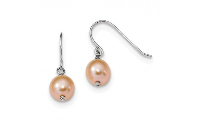 Quality Gold Sterling Silver RH 7-8mm Pink Round FWC Dangle Earrings - QE13909