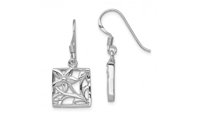 Quality Gold Sterling Silver Rhodium-plated Polished Square Flower Dangle Earrings - QE12002