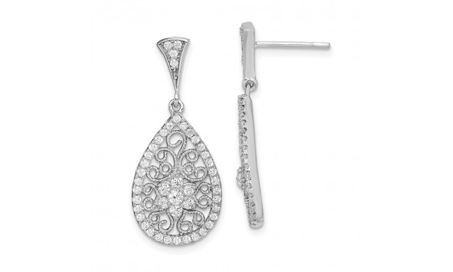 Quality Gold Sterling Silver Rhodium-plated CZ Filigree Teardrop Dangle Post Earrings - QE15387