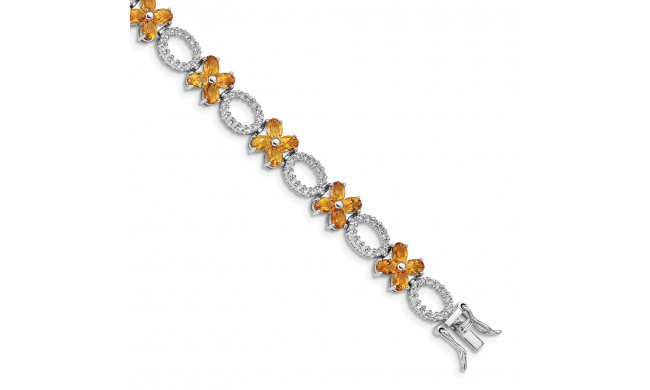 Quality Gold Sterling Silver Rhodium-plated Citrine Flower & White Topaz Bracelet - QG4930-7.75