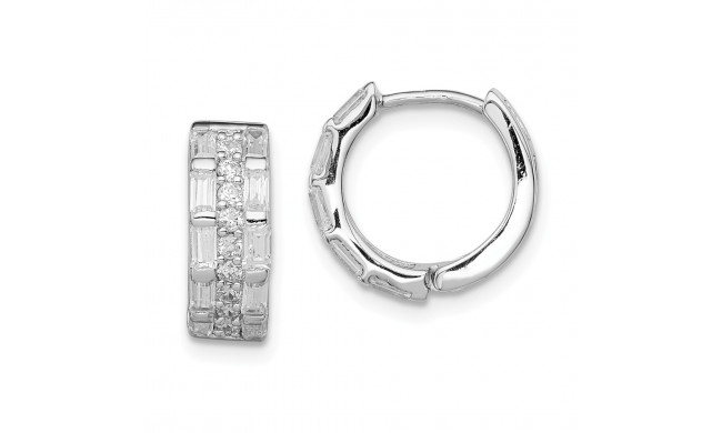 Quality Gold Sterling Silver Rhodium-plated CZ 3 Row Channel Baguette Hoop Earrings - QE9199