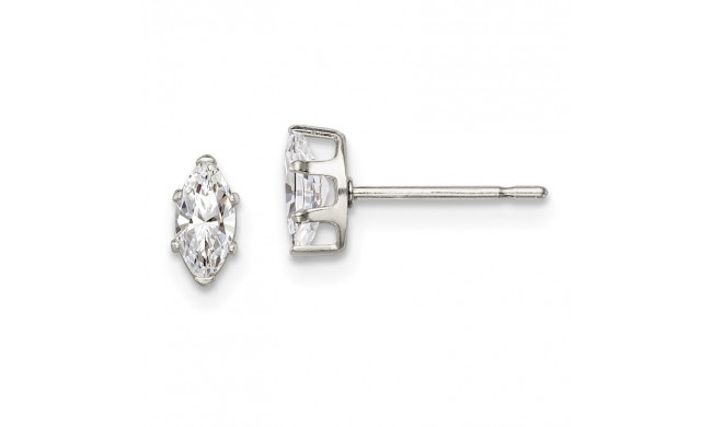 Quality Gold Sterling Silver 6x3 Marquise Snap Set CZ Stud Earrings - QE7552