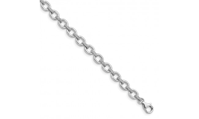 Quality Gold Sterling Silver Rhodium-plated CZ Cable Link  .5in ext Bracelet - QG4880-7