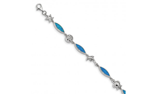 Quality Gold Sterling Silver Rhodium-plated Blue Inlay Life Bracelet - QG4237-7
