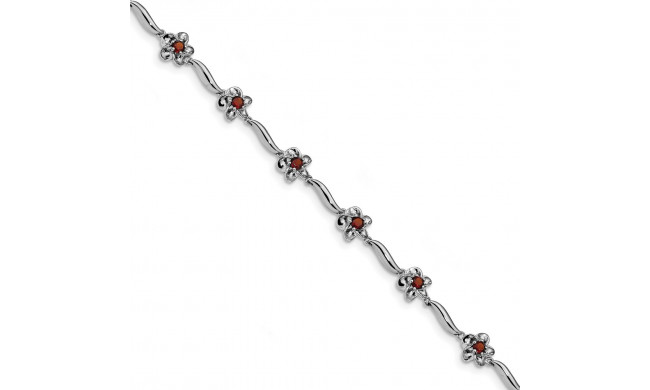 Quality Gold Sterling Silver Rhodium-plated Floral Garnet Bracelet - QX978GA