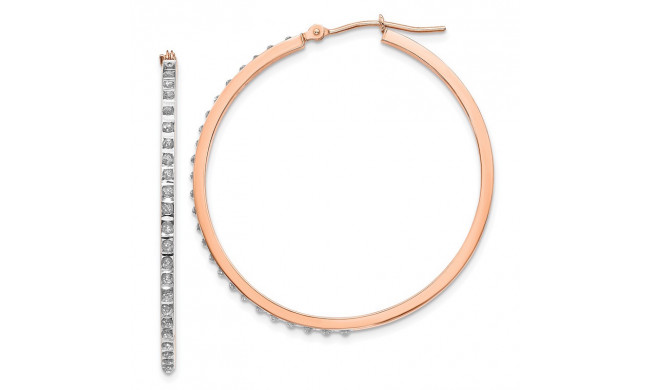 Quality Gold 14k Rose Gold Diamond Fascination Round Hinged Hoop Earrings - DF269