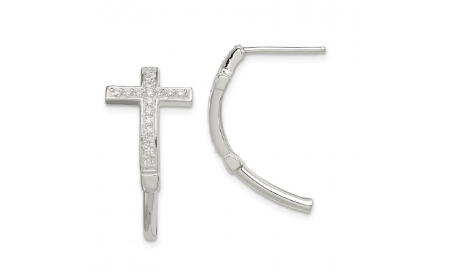 Quality Gold Sterling Silver CZ Cross J Hoop Earrings - QE13509