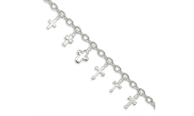 Quality Gold Sterling Silver Multi-Cross Dangle Bracelet - QG1638-7.25