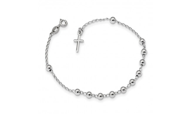 Quality Gold Sterling Silver Rhodium Plated Polished Beaded Cross Bracelet - QG4569-7