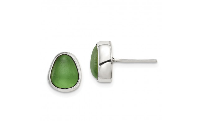 Quality Gold Sterling Silver Green Sea Glass Stud Earrings - QE14422