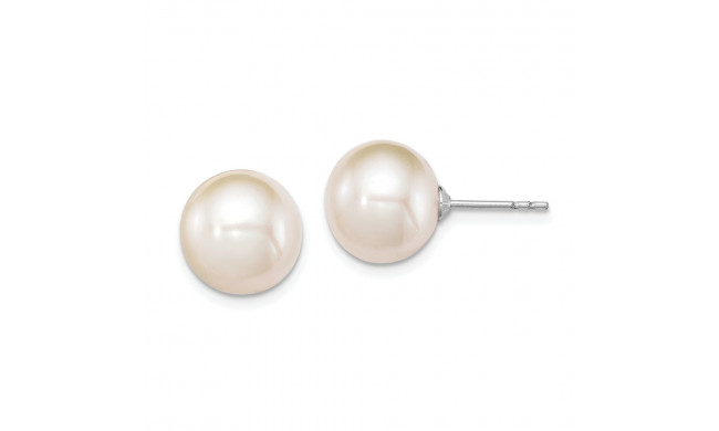 Quality Gold Sterling Silver 10-11mm White FW Cultured Round Pearl Stud Earrings - QE12737