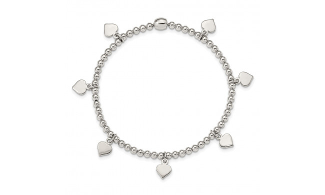 Quality Gold Sterling Silver 7-Heart Dangles Stretch Bracelet - QH5451