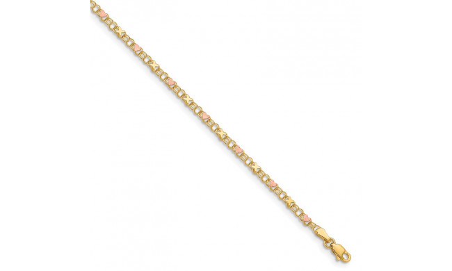 Quality Gold 14k & Rose Rhodium X's & Hearts Anklet - ANK69-10