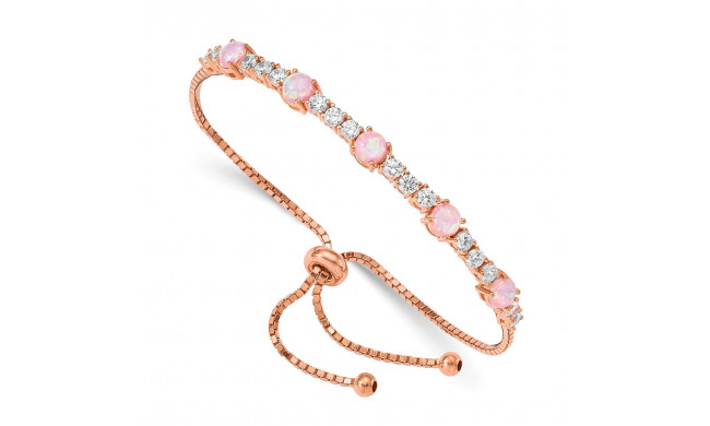 Quality Gold Sterling Silver Rose-tone Lab Created Opal & CZ Adjustable Bracelet - QG4773