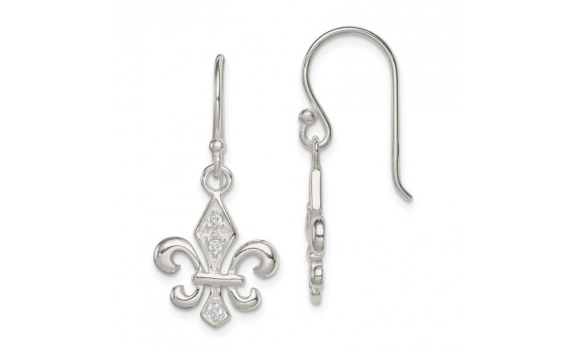 Quality Gold Sterling Silver White CZ Accented Fleur de Lis Dangle Earrings - QE6930