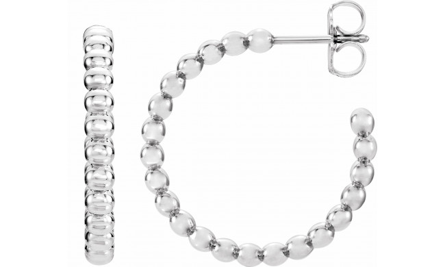 14K White 21 mm Beaded Hoop Earrings - 860951012P