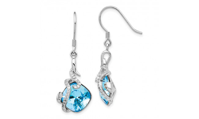 Quality Gold Sterling Silver Rhodium-plated Clear & Blue Cushion Crystal Dangle Earrings - QE14416