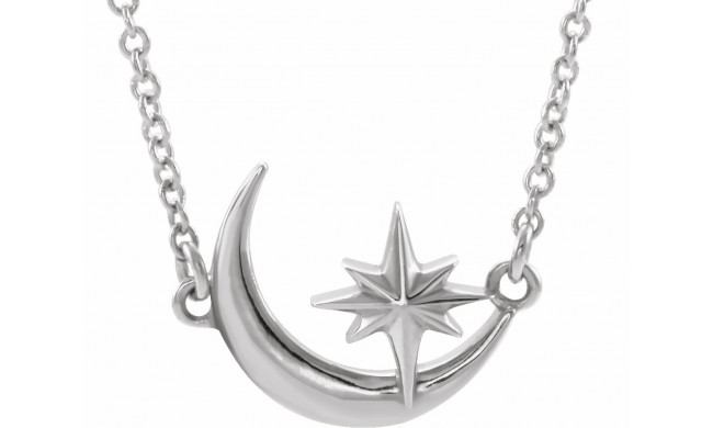 14K White Crescent Moon & Star 16-18 Necklace - 86843600P