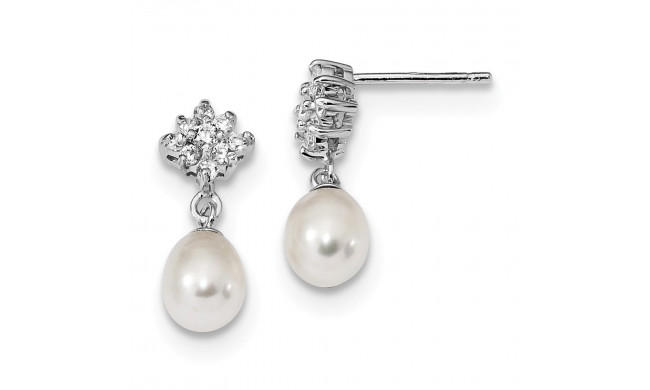 Quality Gold Sterling Silver RH6-7mm Wt Rice FWC Pearl CZ Post Dangle Earring - QE13860