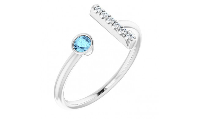 14K White Aquamarine & .06 CTW Diamond Bar Ring - 71918600P