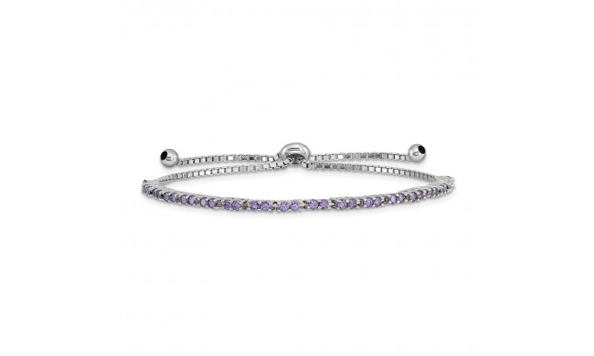 Quality Gold Sterling Silver Rhodium-plated February Birthstone Purple CZ Adj Bracelet - QG4757FEB