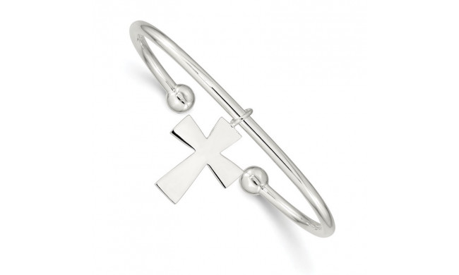 Quality Gold Sterling Silver Cross Cuff Bangle Bracelet - QB418
