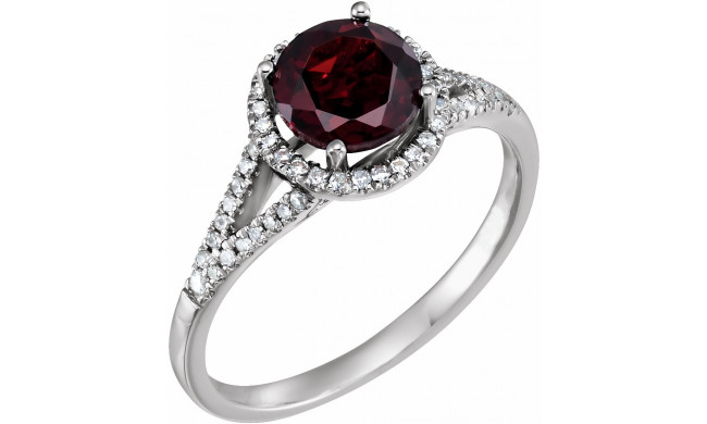 14K White Mozambique Garnet & 1/6 CTW Diamond Ring - 65130070010P