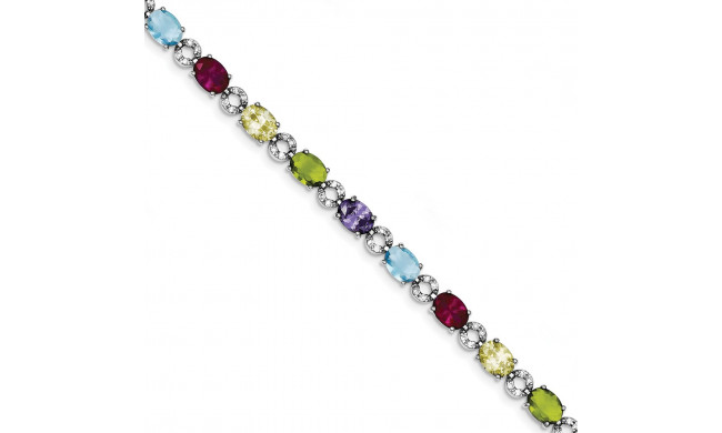 Quality Gold Sterling Silver 7inch Multicolor CZ Bracelet - QX691CZ