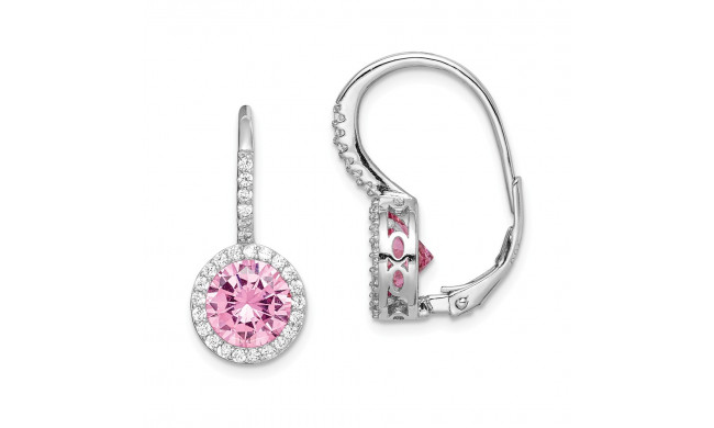 Quality Gold Sterling Silver Rhodium-plated Pink & White CZ Leverback Dangle Earrings - QE15392