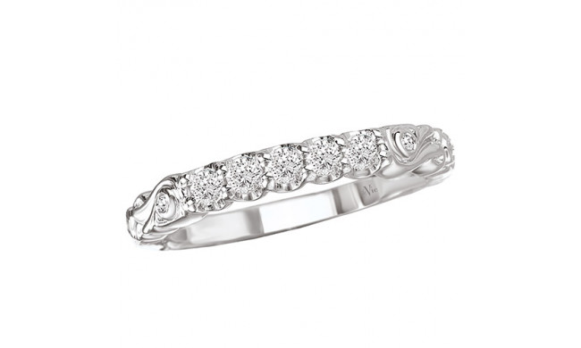 La Vie 14k White Gold Diamond Floral Round Wedding Band