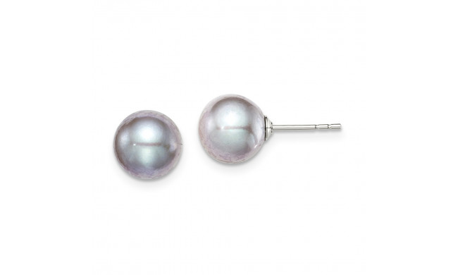 Quality Gold Sterling Silver 8-9mm Grey FW Cultured Round Pearl Stud Earrings - QE12715