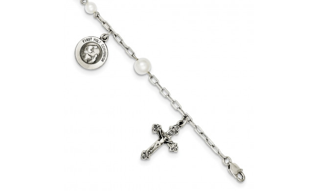 Quality Gold Sterling Silver FW Cultured Pearl Rosary Bracelet - QH981-7