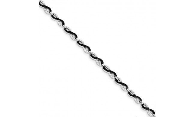 Quality Gold Sterling Silver Rhodium-plated 7.5in Black and White CZ Small Link Bracelet - QX794CZ