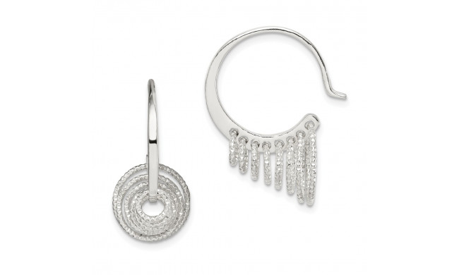 Quality Gold Sterling Silver Diamond Cut Circles Dangle Hoop Earrings - QE14985