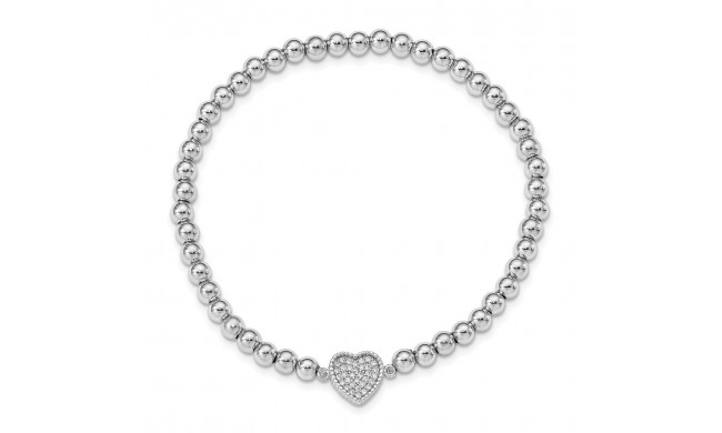 Quality Gold Sterling Silver Rhod-plated CZ Heart Beaded Stretch Bracelet - QH5453