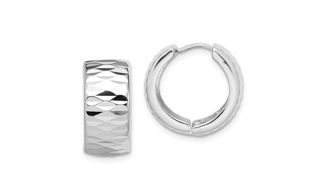 Quality Gold Sterling Silver Rhodium Polished Diamond Cut Hinged Hoop Earrings - QE8513